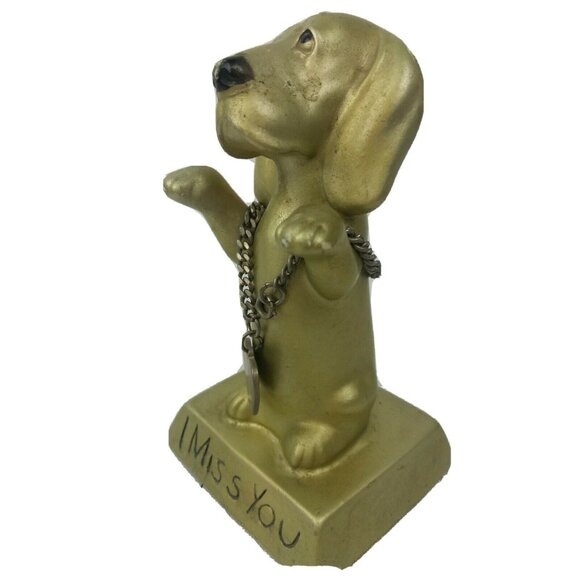 Vintage 1969 A.T. Inc Dog Figurine "I Miss You" With Tears Gold 5" - Picture 4 of 6